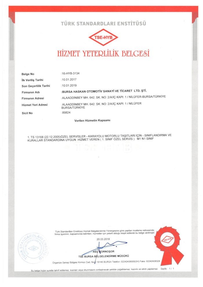 TSE Hizmet Yeterlilik Belgesi
